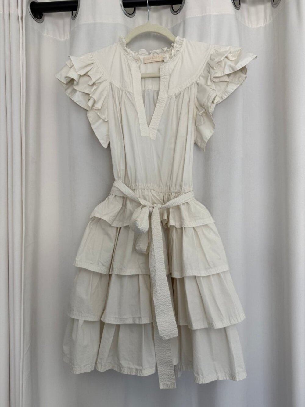 Ulla Johnson Lulua Dress Bone Ivory Cotton Ruffle Tiered Mini Dress Size 4